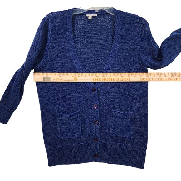 Halogen Cardigan Sweater Womens Size M  3/4 Sleeve 100% Cotton Blue - Picture 6 of 8